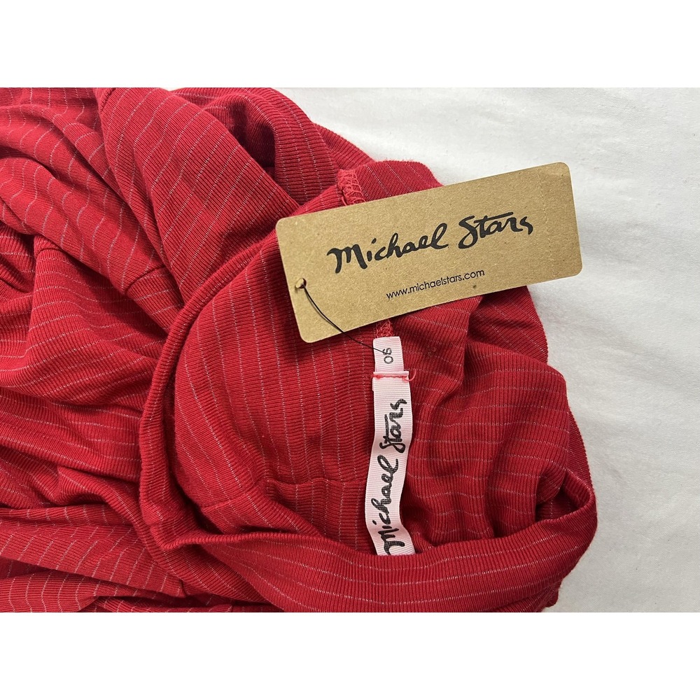 Michael Stars Turtleneck Swing Top Womens One Size Red Metallic Stripe Shirt NWT - Picture 5 of 7